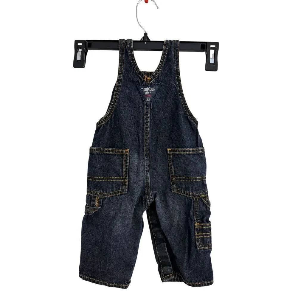 Oshkosh Denim Adjustable Overalls Coveralls Snap Bottom Baby 6 Months